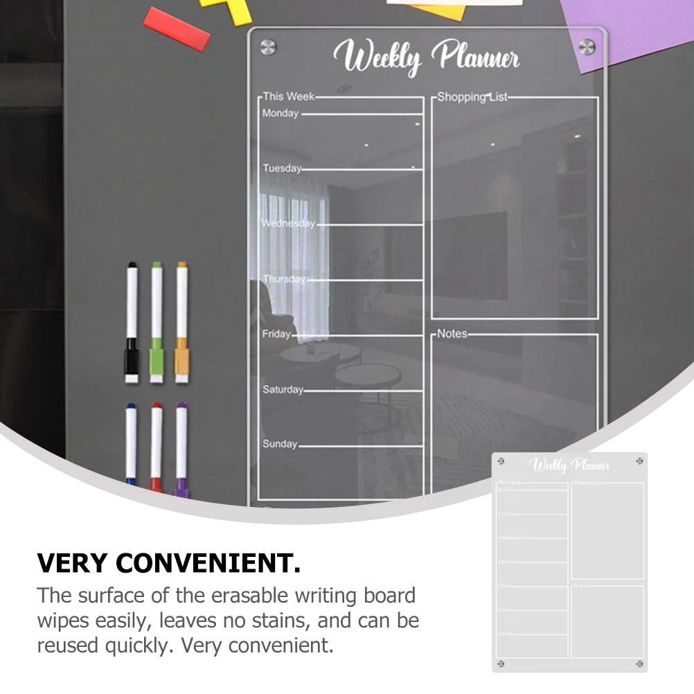 Acrylic Weekly Planner Refrigerator Calendar Fridge Whiteboard Message Dry Erase for Clear Office Small