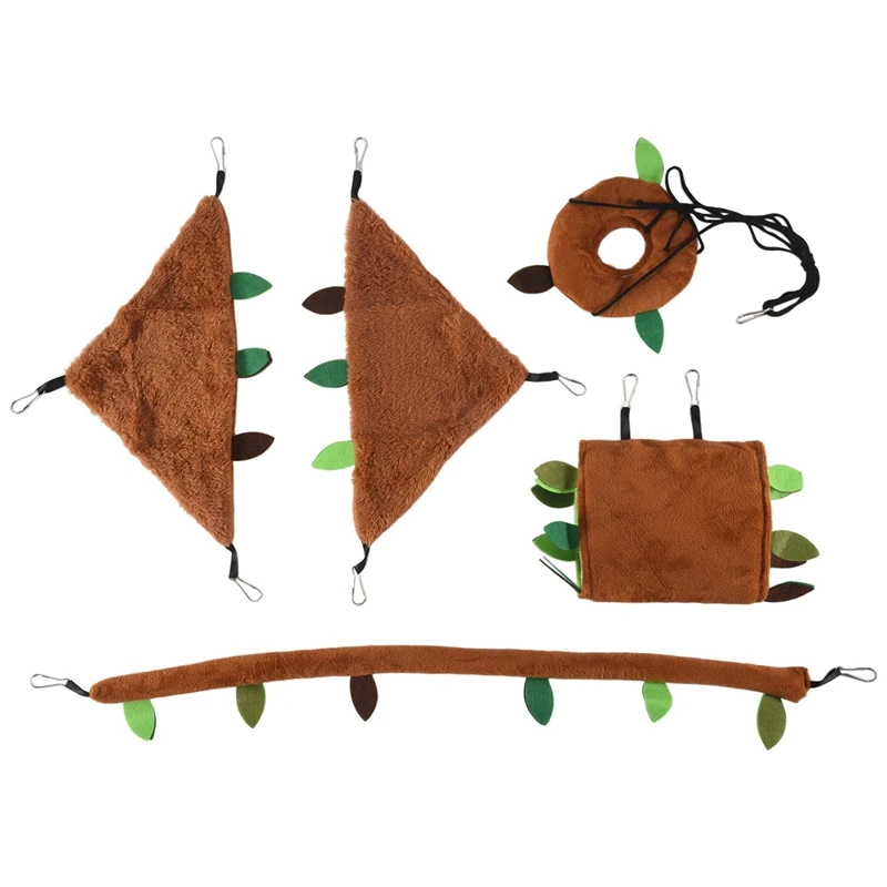 A57X-5Pcs 햄스터 설탕 글라이더 교수형 케이지 액세서리 세트 잎 나무 디자인 작은 동물 해먹 채널 로프웨이 스윙