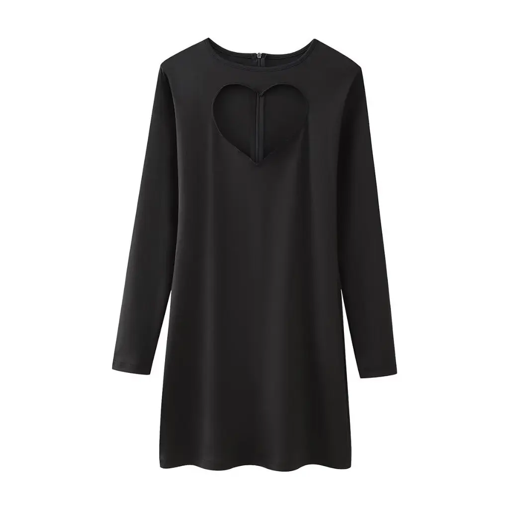 Lente slim-fit jurk met lange mouwen uitgehold ontwerp mode temperament liefde gevoel rok voor dames