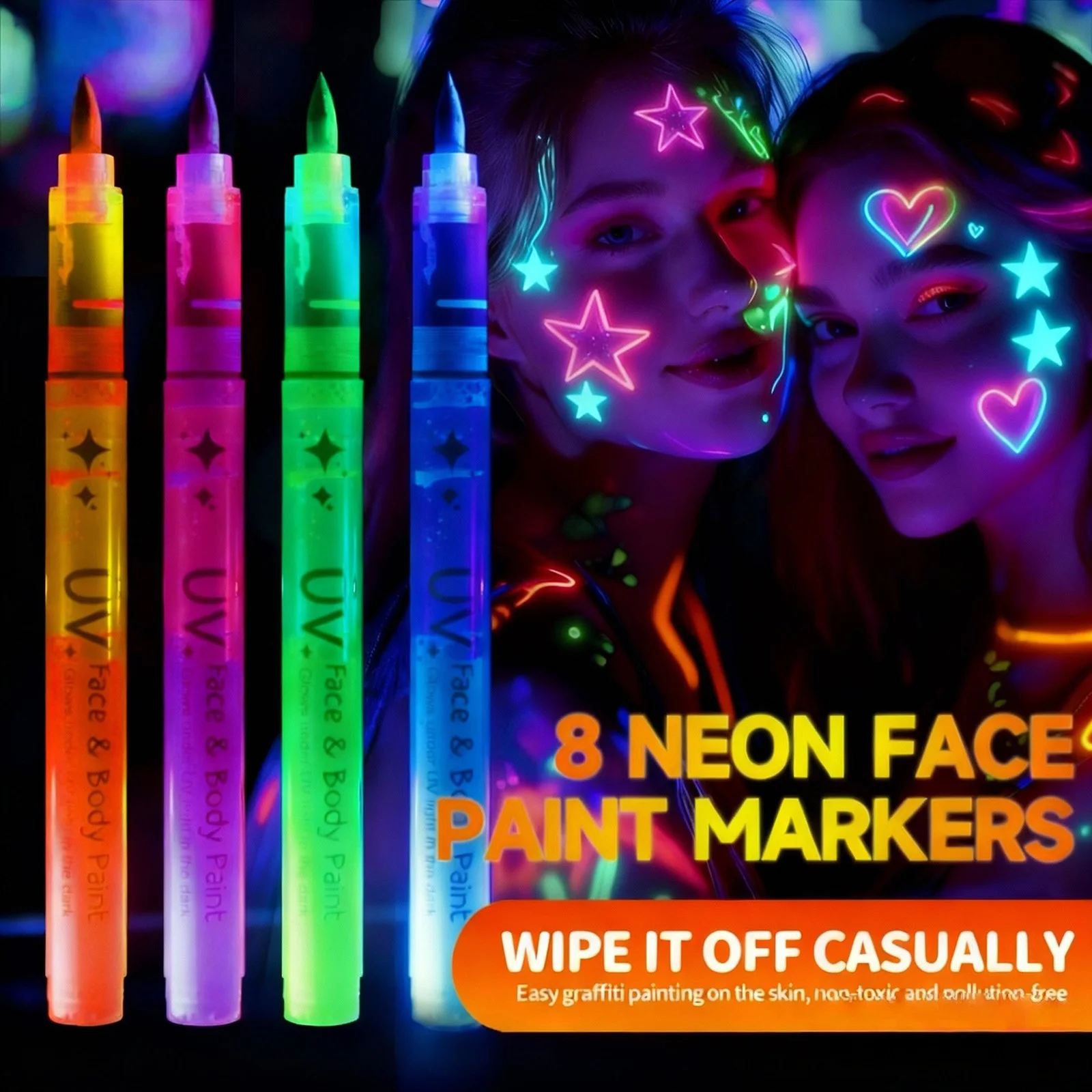 

8 шт. красочный прямой жидкий светящийся в темноте УФ-акварельный маркер для концертов и рисования тела, маркер, светящаяся ручка