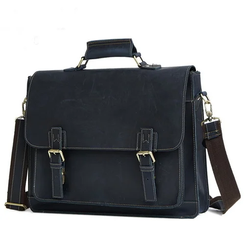 Men's Briefcase Crazy Horse Genuine Leather Business Bag Vintage Messenger Shoulder for Male