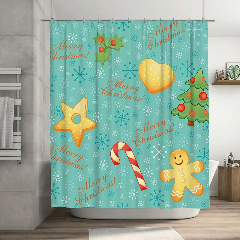 

TU Bathroom Shower Curtain Christmas Holiday Festive Pattern Waterproof Decor Xmas Home