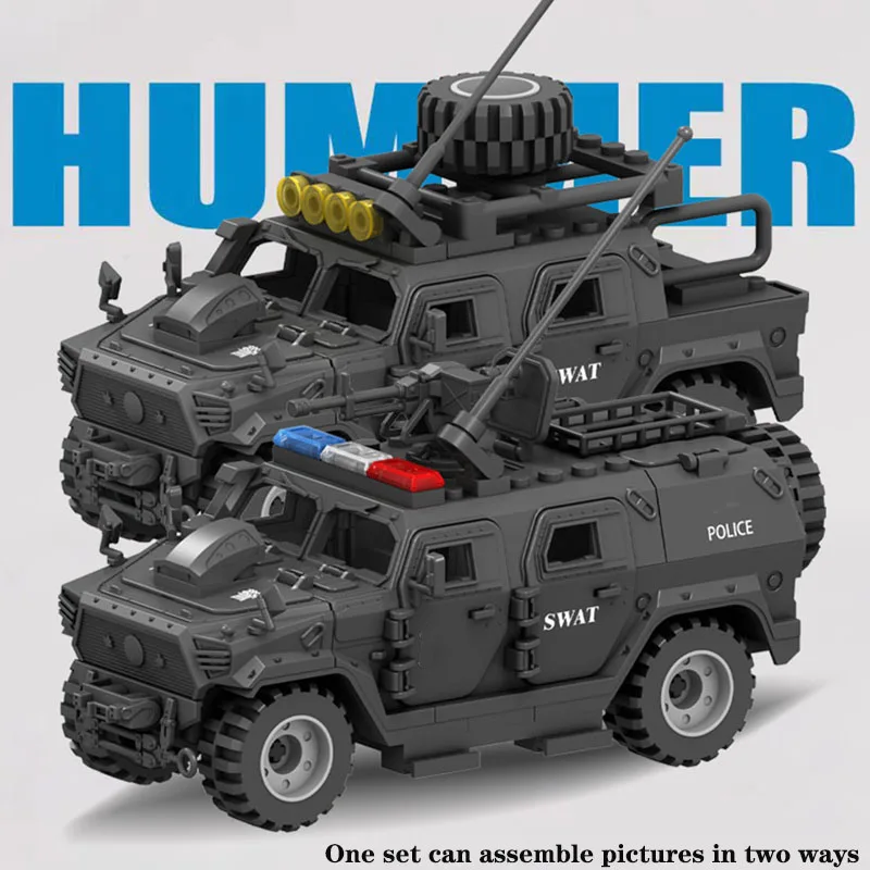 The 2025 new Warrior armored car assembled building blocks, brick boy car toy model, military enthusiasts gift, Hummer police