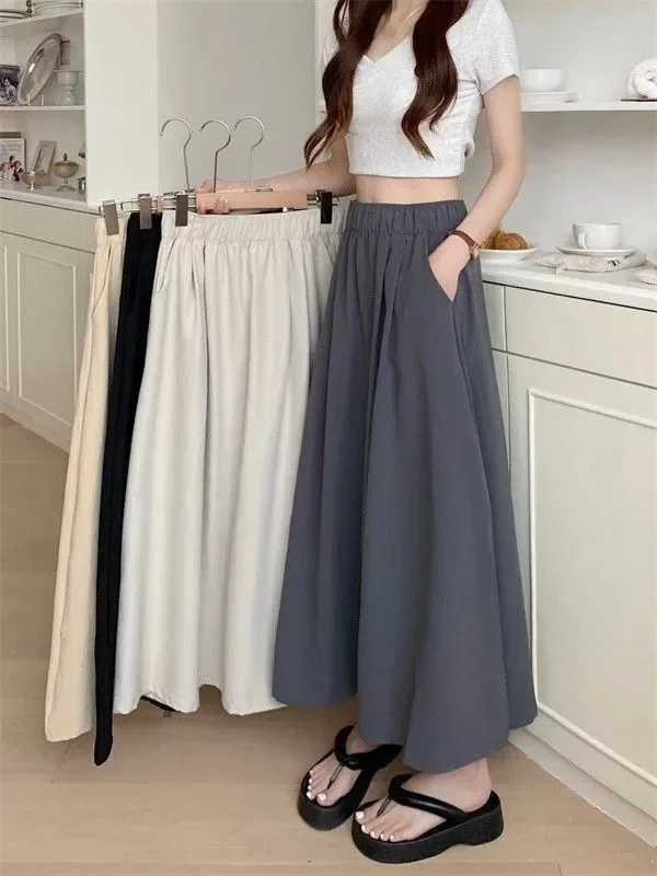 2024 Design Sensation Yamamoto Long Skirt Women's New Elastic Waist High Waist A-line Personalized Half body Umbrella Skirt ins