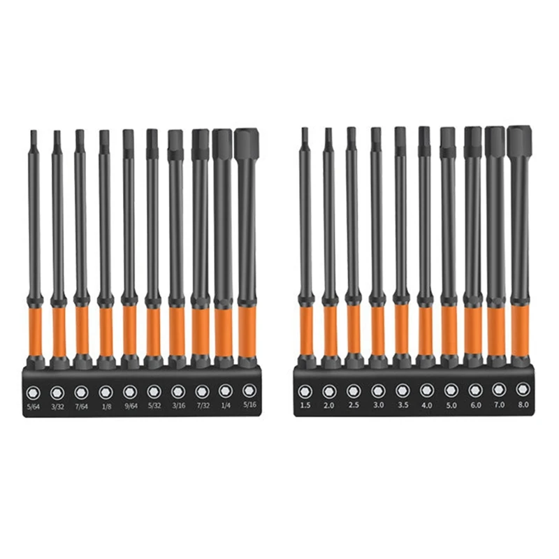 

NEW-Impact Hex Heads Hex Key Bit Set (Metric & SAE),1/4Inch Hex Shank Hex Drill Bit Set,Magnetic CNC Machined Tip,20Pcs