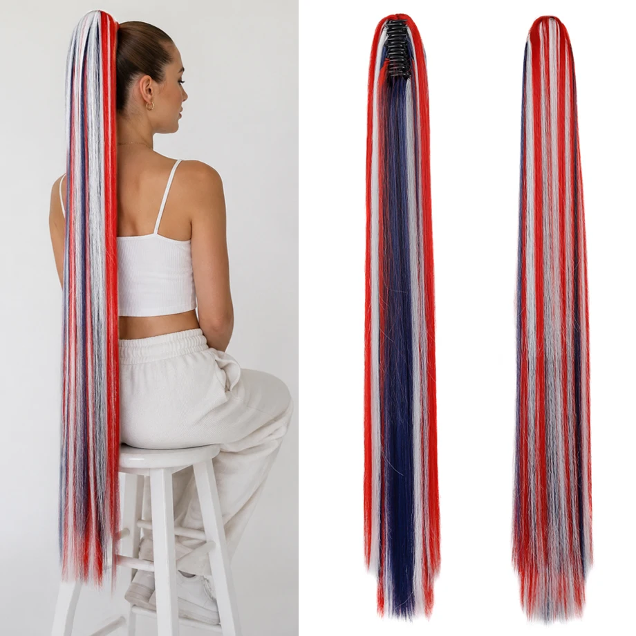 34Inch Ponytail Extension Claw Clip Pony Tail Synthetic Hair Extension Long Straight Mixed Red Hairpieces for Women Fluffy Daily