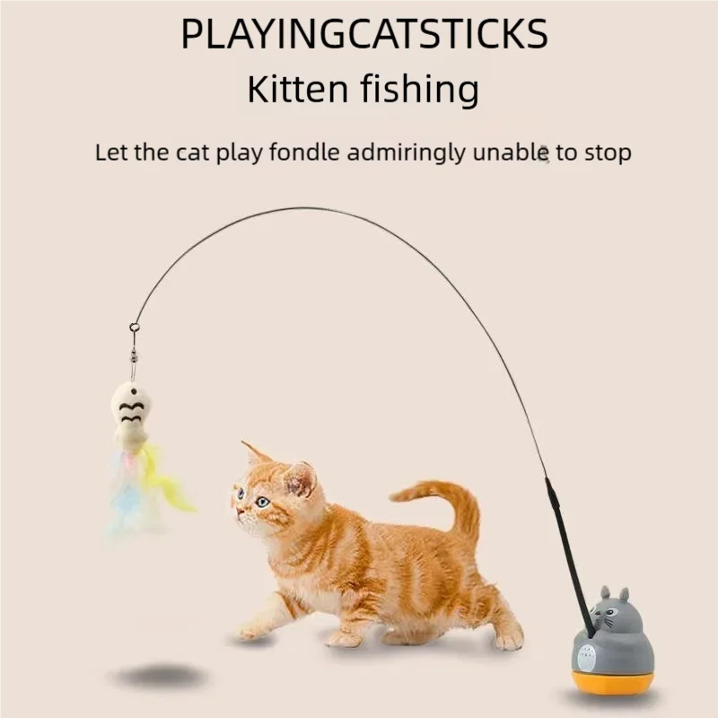 مضحك القط عصا أسلاك الفولاذ القطب الطويل ريشة لطيف القط لعبة ل هريرة الصيد الدورية الذاتي-متعة الإغاثة الحيوانات الأليفة لعبة القط دعابة