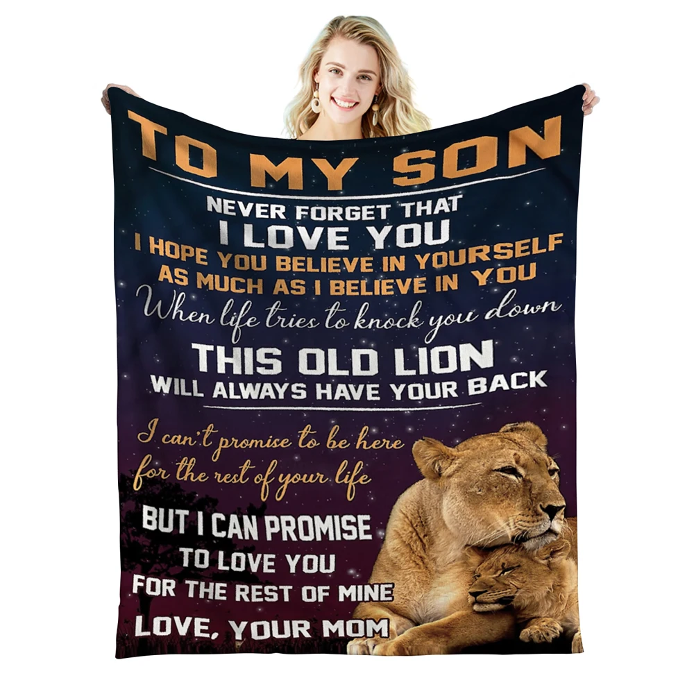 

Mom To Son From Blanket, Warm Cozy Soft ThrowCashmere Blanket For Couch Bed The bedroom Lion Pattern Cover blanket