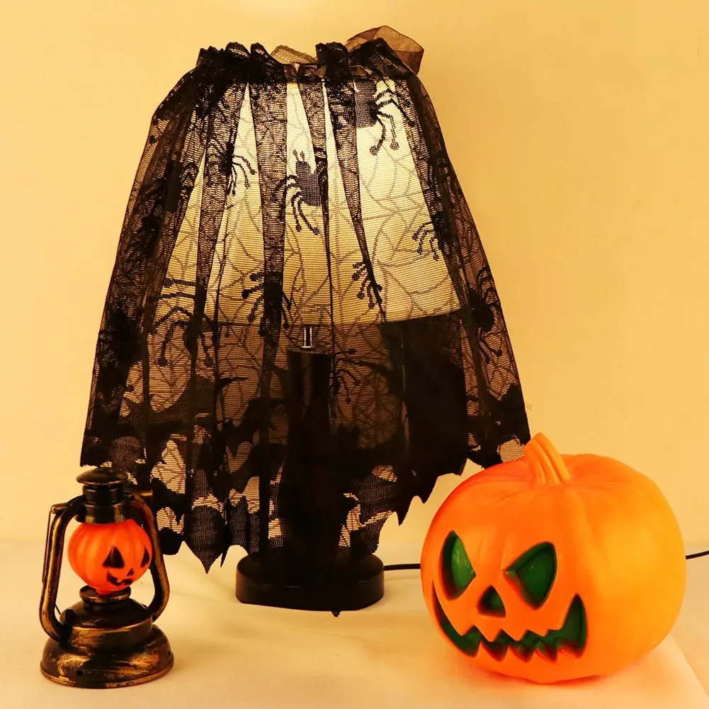 Halloween Tisch läufer schwarze Fledermaus Spinnennetz Spitze Tischdecke Kamin Vorhang für Halloween Party Dekoration Horror Haus Requisiten – Detail 7