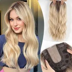 Blonde Ombre Loose Wavy Synthetic Hair Clip in Hair Toppers for Women with Thin Hair Swiss Base Hair Pieces Daily Heat Resistant