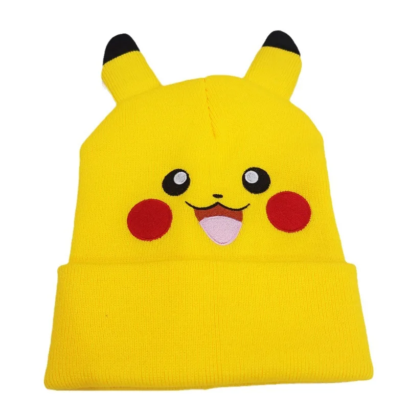 Pikachu bestickte Strickmütze, niedliche Cartoon-Ohren, Haustier, Pok É Mon, warmer Kapuzenpullover, Strickmütze