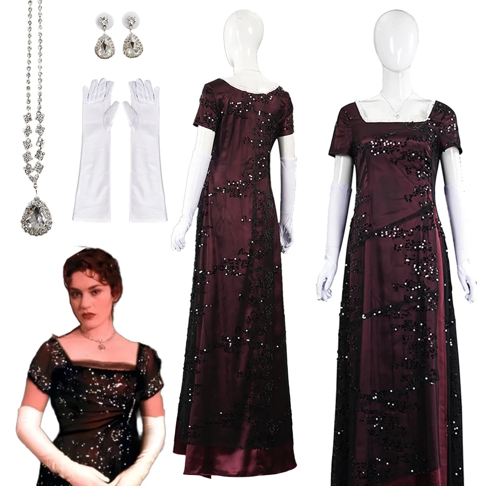

Movie Titanic Rose Cosplay DeWitt Bukater Red Dress Cloth Hallowma Costume Carnival Party Roleplay Suits Outfits For Women Adult