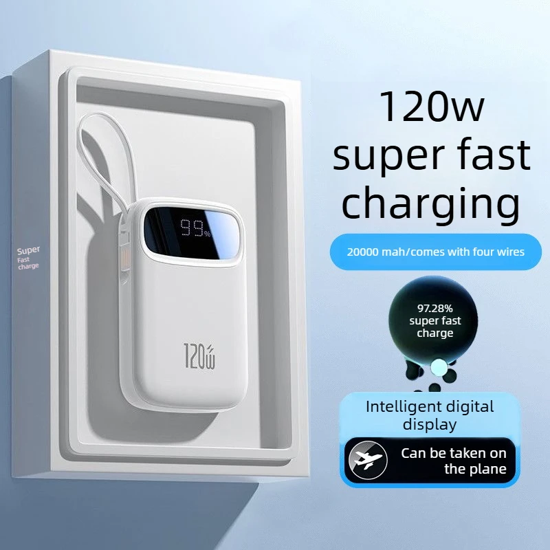 

120W 10000mAh/20000mAh Power Bank Built-In Retractable USB-C & Lightning Cable for iPhone 16 Samsung S25 Xiaomi Poco