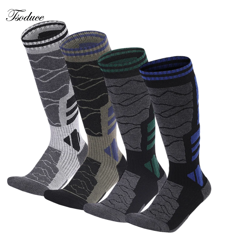 

Зимние мужские теплые лыжные носки из мериносовой шерсти, хлопка, более толстые спортивные носки для сноуборда, велоспорта и футбола, высокоэластичные термоноски