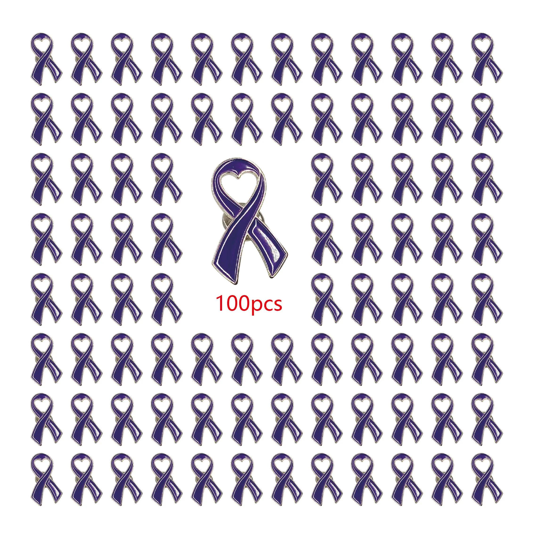 20/100pcs Purple Ribbon Pin for Lupus Pancreatic Cancer Alzheimer's Awareness