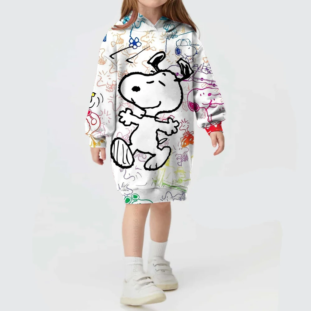 Girls Disney print cartoon cute hoodie 2024 new autumn and winter hot sale Snoopy comfortable pullover hooded skirt