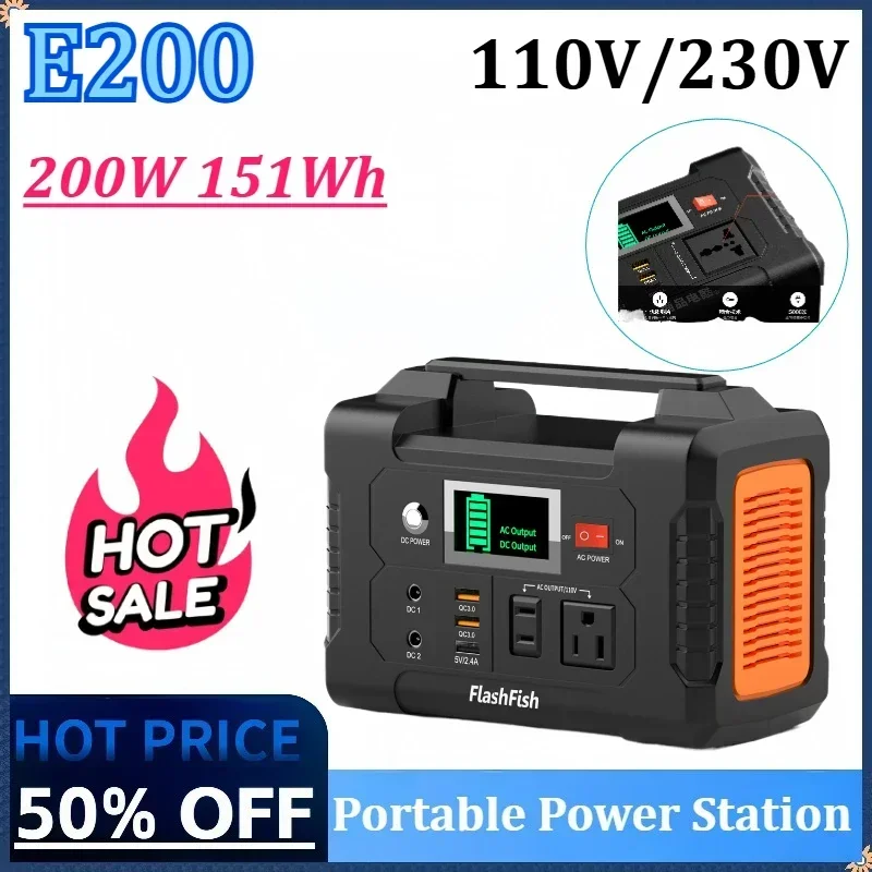 

E200 151Wh Station Solar Generator 110V/230V AC Energy Storage Supply for Outdoor Camping Campervan Drone Backup Portable Power