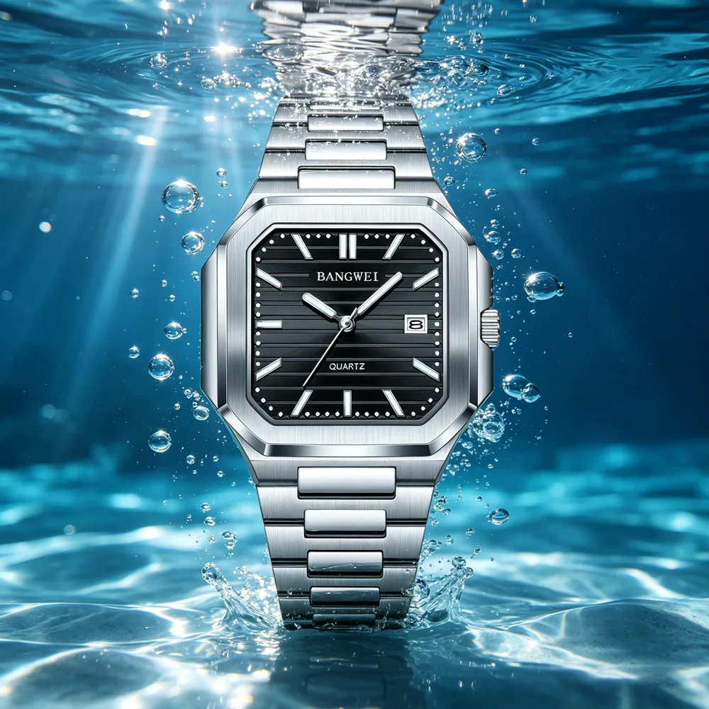 

BANGWEI Top Luxury Brand Male Watch Waterproof Luminous Date Quartz Men's Watches Stainless Steel Fashion Square Men Watch