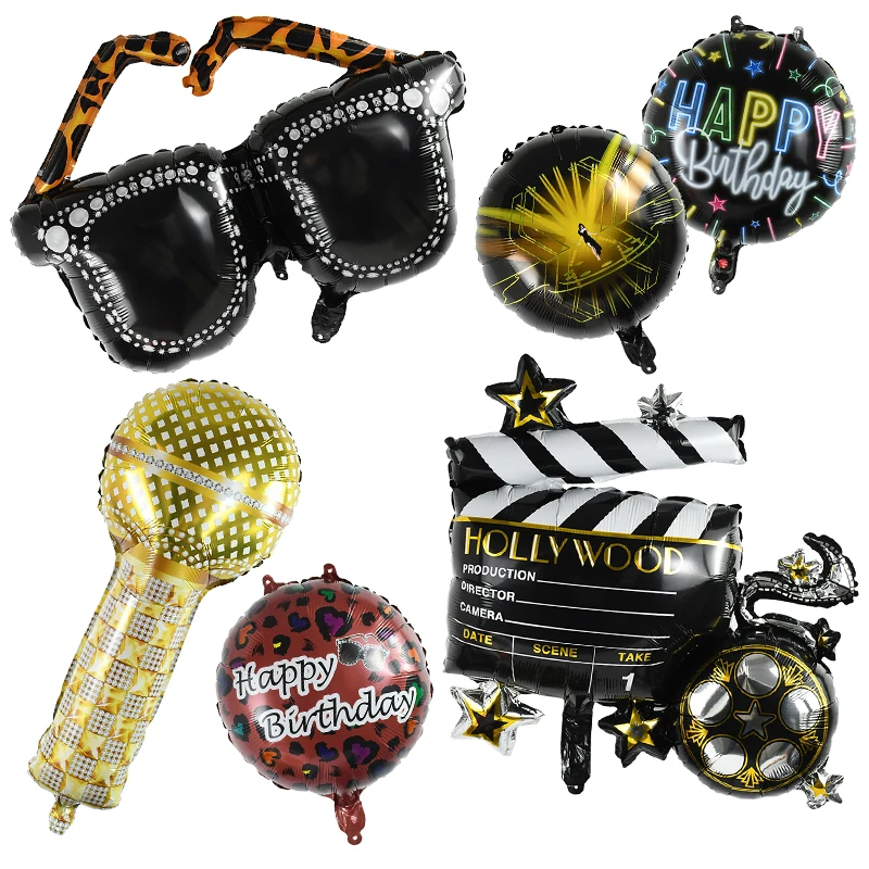 Rock And Roll Balloon Retro Video Music Movie Stage Camera Microphone Sunglasses Aluminum Film Balloon Birthday Party Decoration