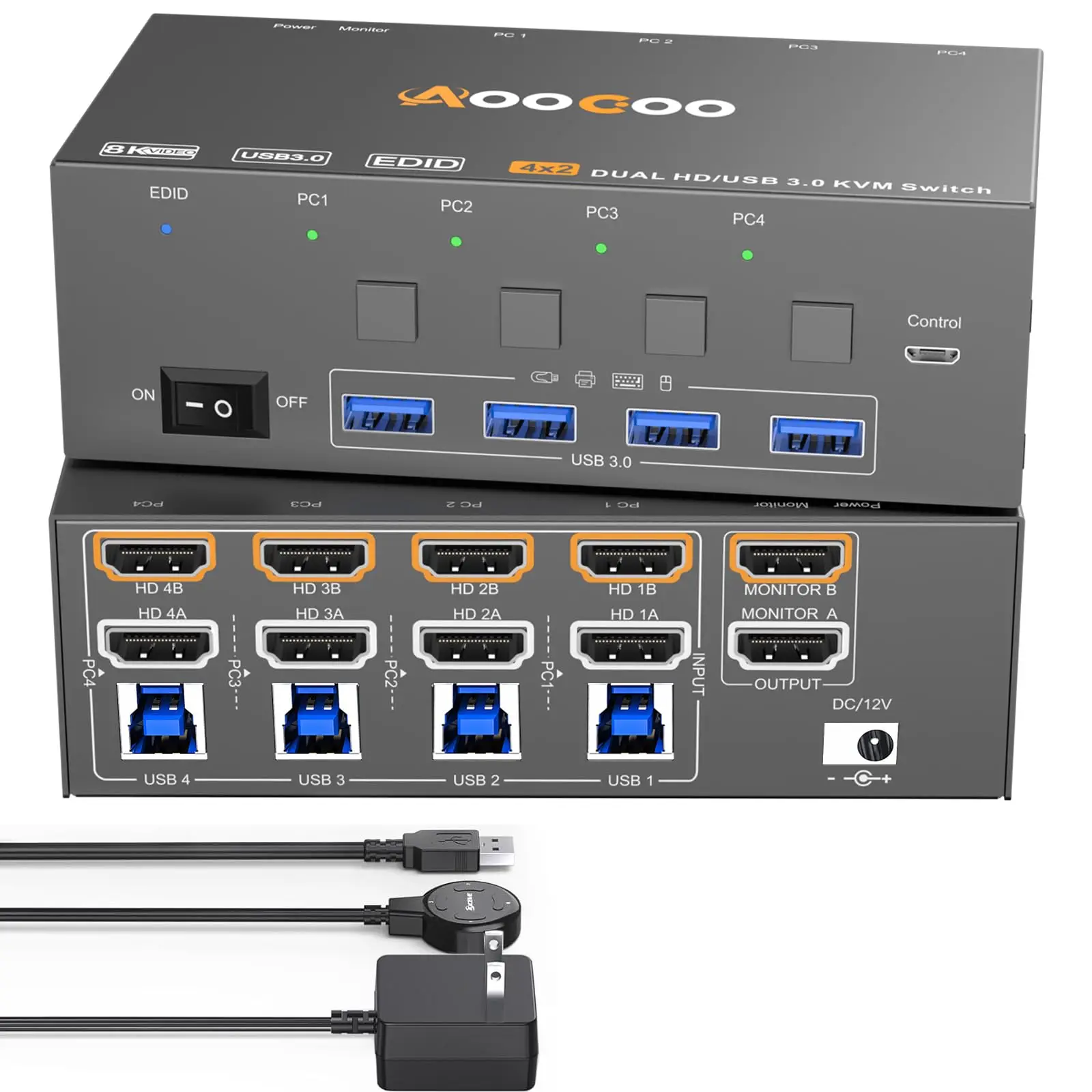 KVM Switch 2/3/4 Computers 2 Monitors,KCEVE Dual Monitor HDMI With EDID KVM Switch USB 3.0 Version,4K@60Hz/8K@60Hz HD Resolution