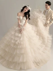 Customized White Ball Gown Wedding Dresses Tulle Ruffles Bridal Gowns Formal Occasion Princess Vestido De Noiva robe de mariée