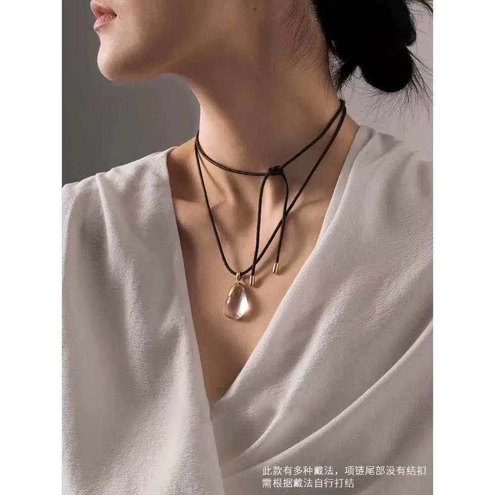 

Jenny&dave White Crystal Necklace For Women In 2026 Leather Rope Long Sweater Chain Transparent Earrings Collarbone Chain
