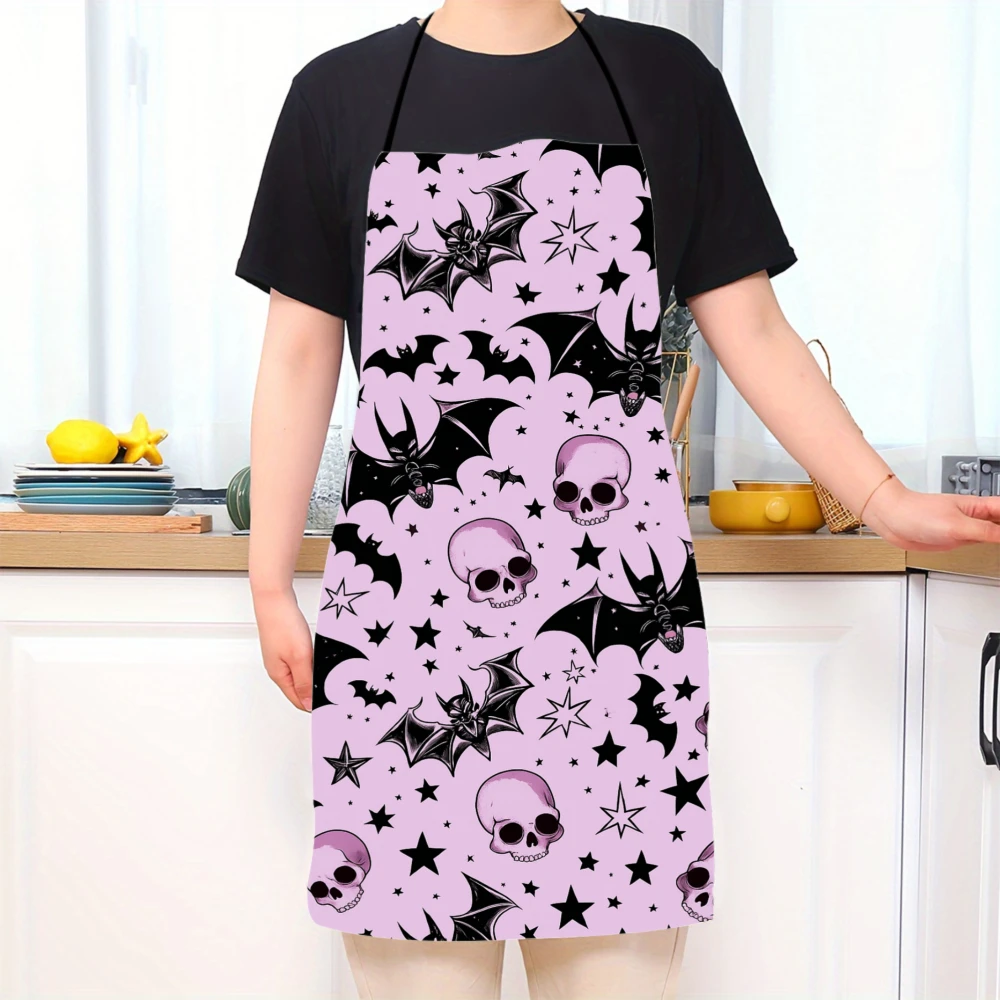 Halloween Skull Bat Star Spooky Pink Black Apron Baking Apron with Santa Hat & Plaid Scarf Design7.23