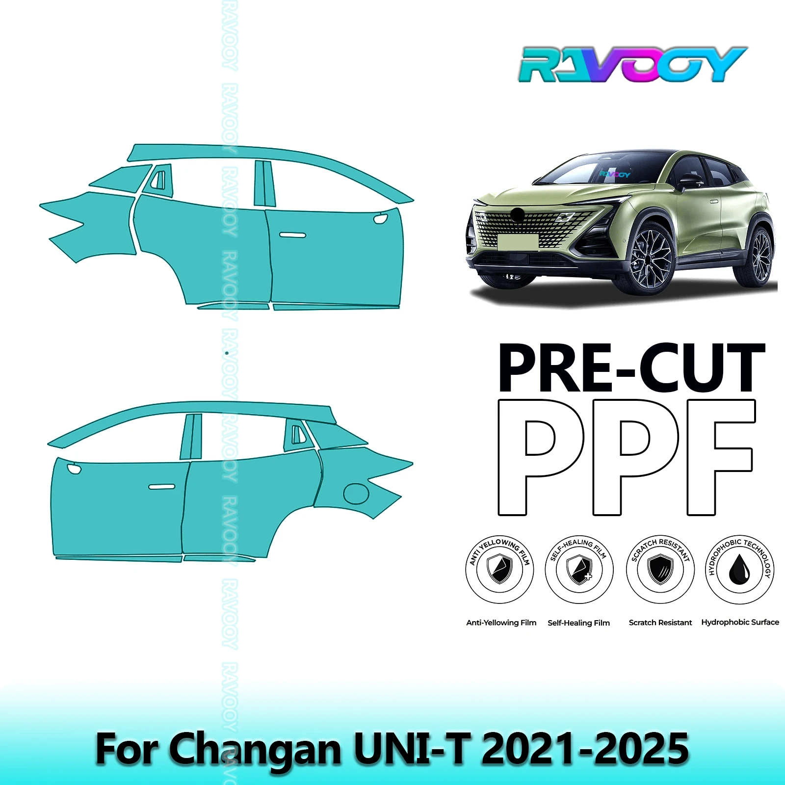 

For Changan UNI-T 2021-2025 8.5mil Clear Matte Pre-Cut PPF Door & A/B Pillar Kit TPU Paint Protection Film Set
