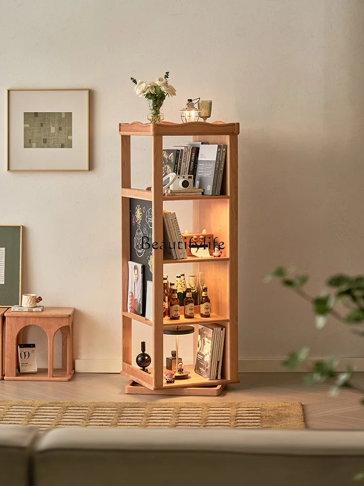 

Solid Wood Rotating Living Room Storage Rack Cherrywood Small Apartment Locker