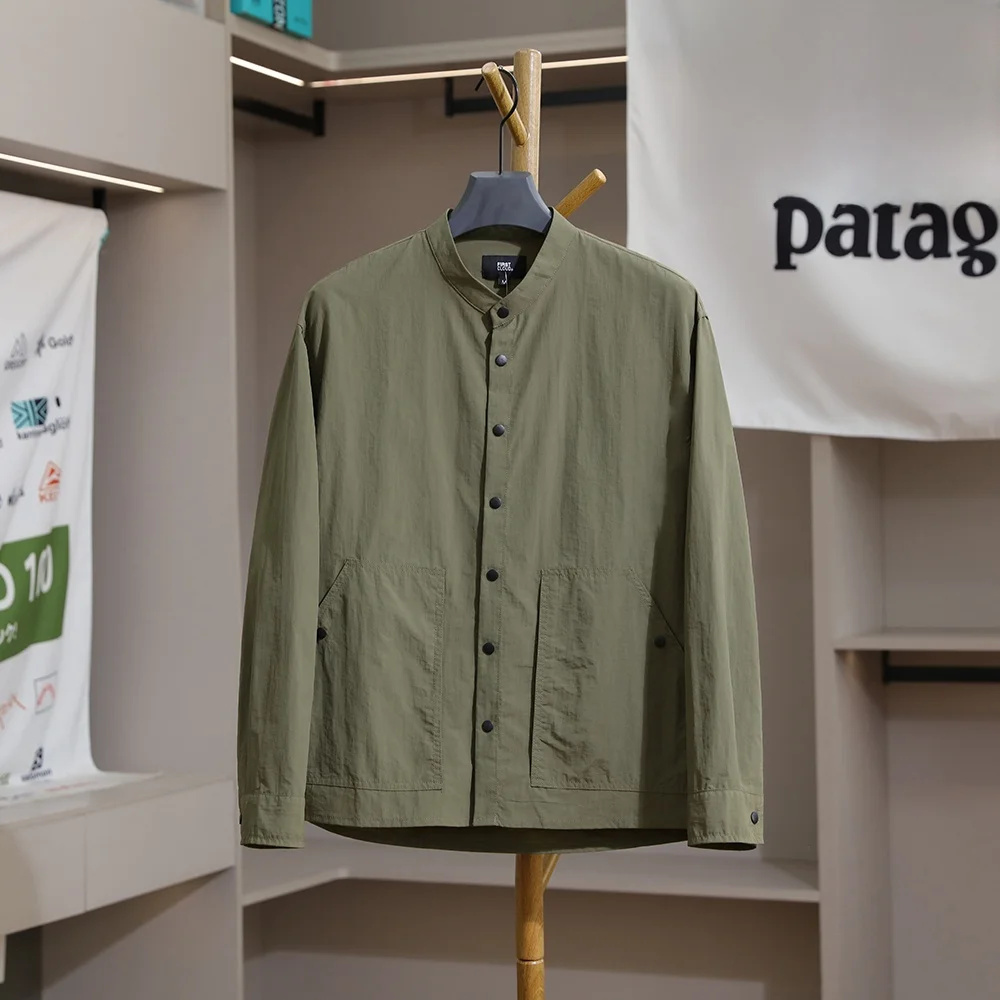 Men's Casual Shirt Jacket Thin Style Quick Dry Breathable Outdoor Spring Summer Lightweight Stand Collar Long Sleeve Polyeste...