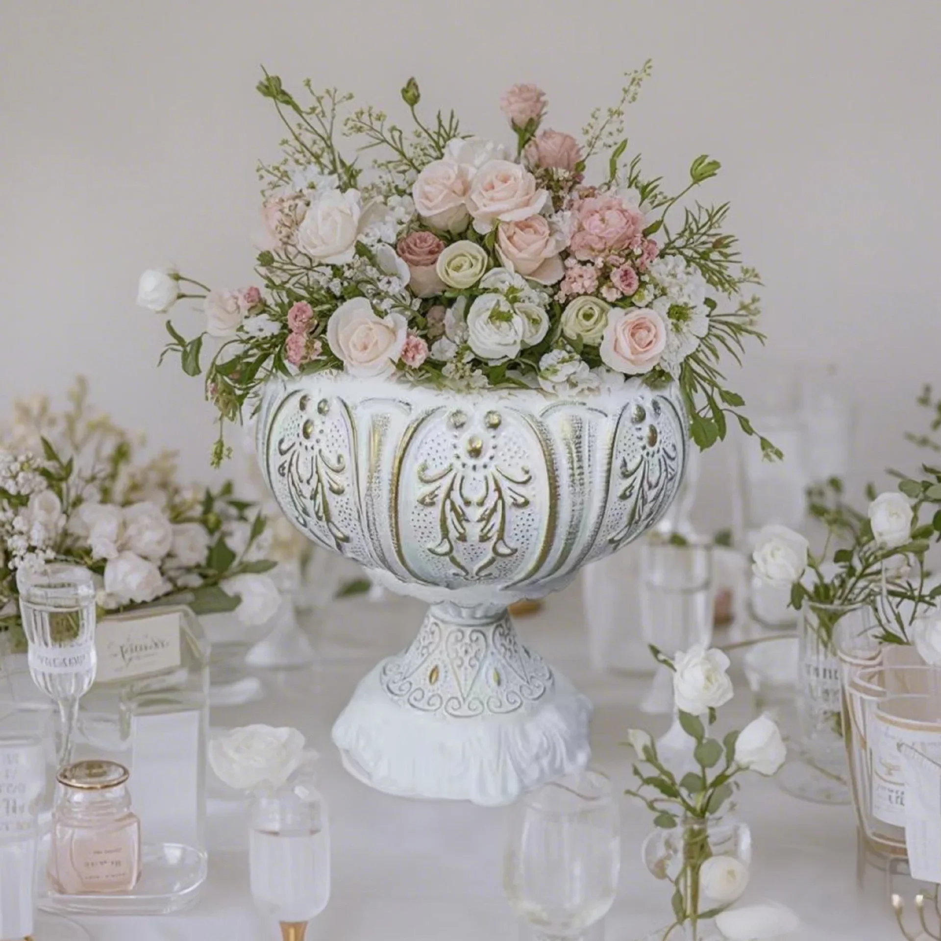 European Iron Wide-mouth Flowerpot Hotel Dining Table Wedding Atmosphere Decoration Floral Arrangement Vase Courtly Style