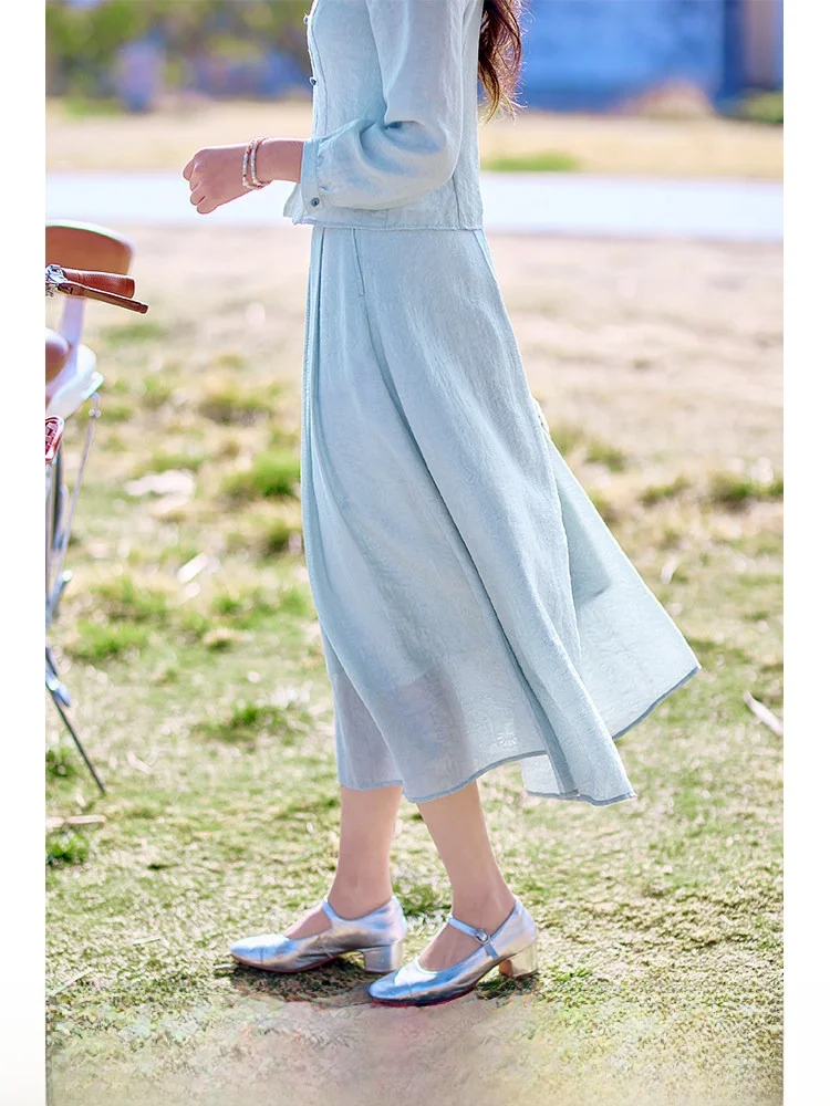 

Новая женская юбка Ele Blue Silk, весна 2025, модная, новая коллекция, фасон А-силуэт, длинная юбка, красная, миди, для повседневного и делового стиля