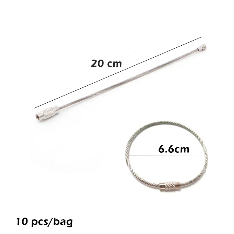 10 pcs Hang Wire Chain Tag Screw Luggage Rope EDC Keyring Loop Circle Bushcraft Kit Lock Gadget Ring Keychain Tool Steel Cable