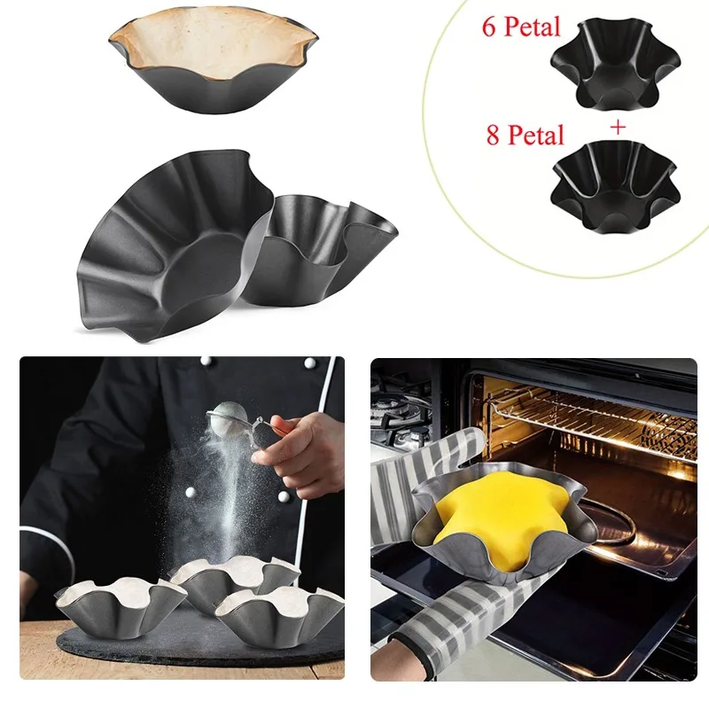 Flower Shape Non-Stick Carbon Steel Baking Bowl Kitchen Tool Creative Toast Bakeware Salad Bowl Egg Tart Shell Mold