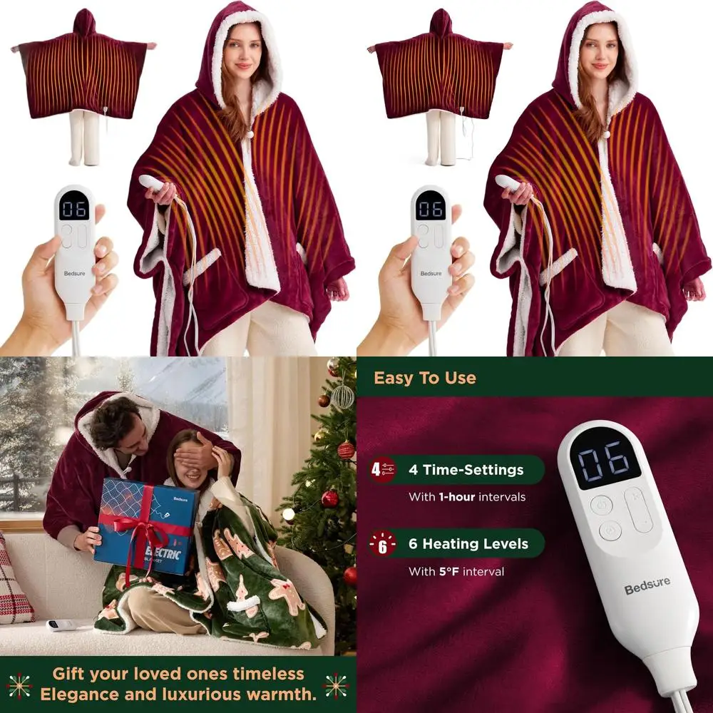 

Electric Sherpa Hoodie Blanket for Women - Burgundy, Auto-Off, 55x64, Ideal Winter Gift