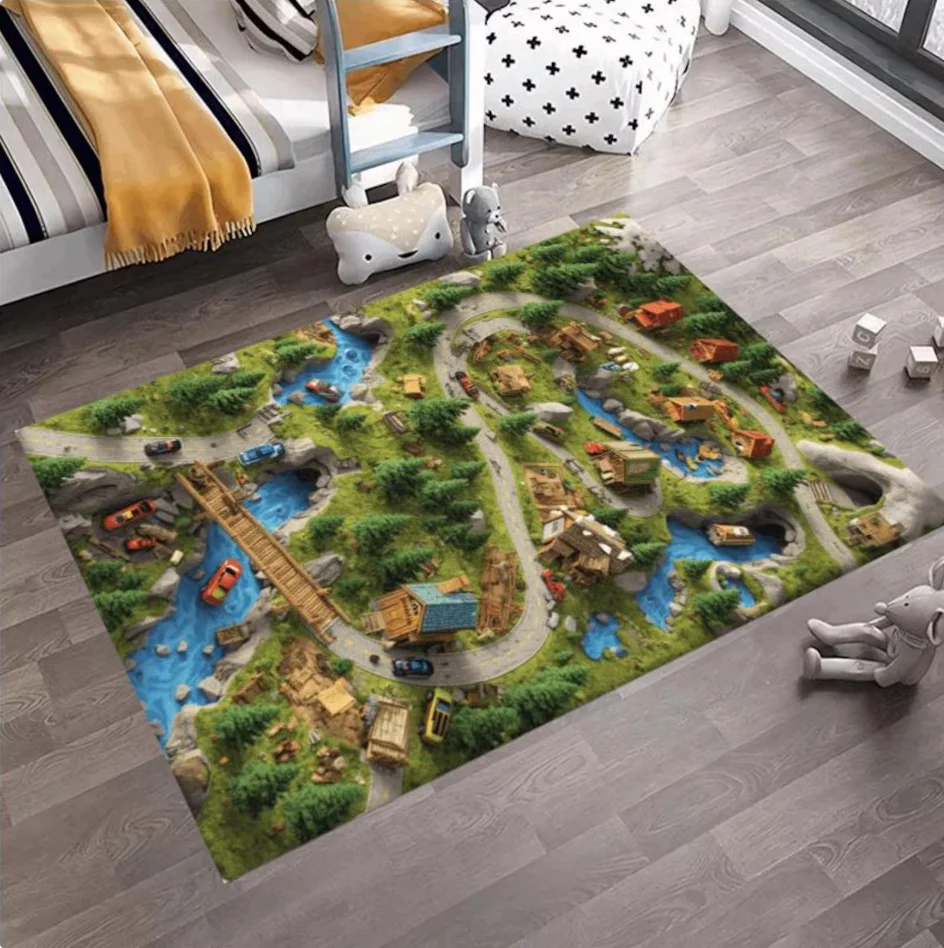 

Коврик для детской комнаты 3D с тематикой пустынных внедорожных трасс, нескользящий, мягкий, легко чистится, для любителей внедорожных машин, декор для совместных игр родителей и детей