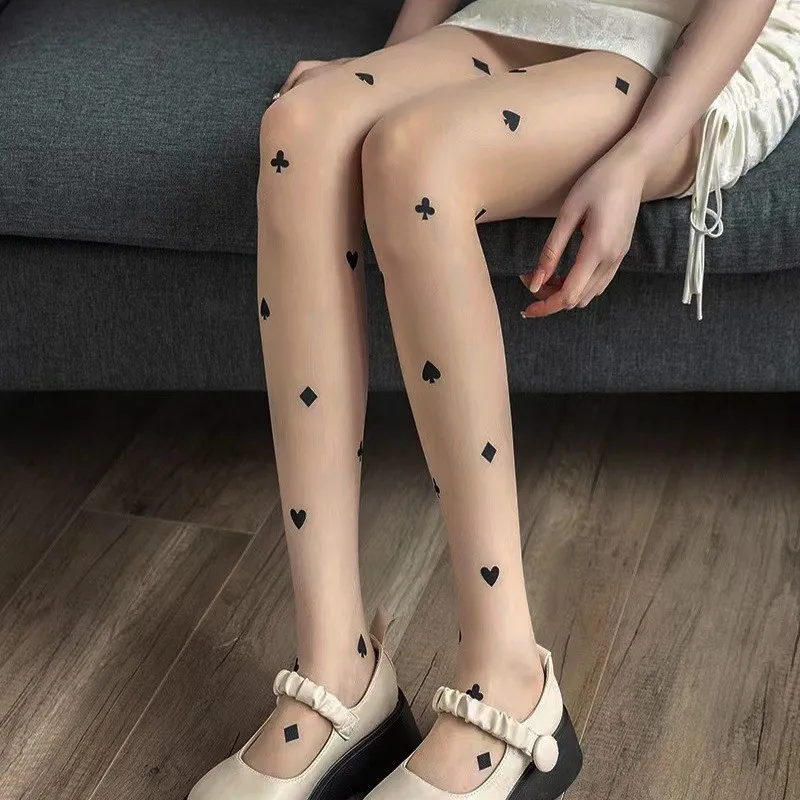 

New Spring Summer Thin Style Unique Niche Black Peach QUEEN Skin Color Base Pantyhose Stockings