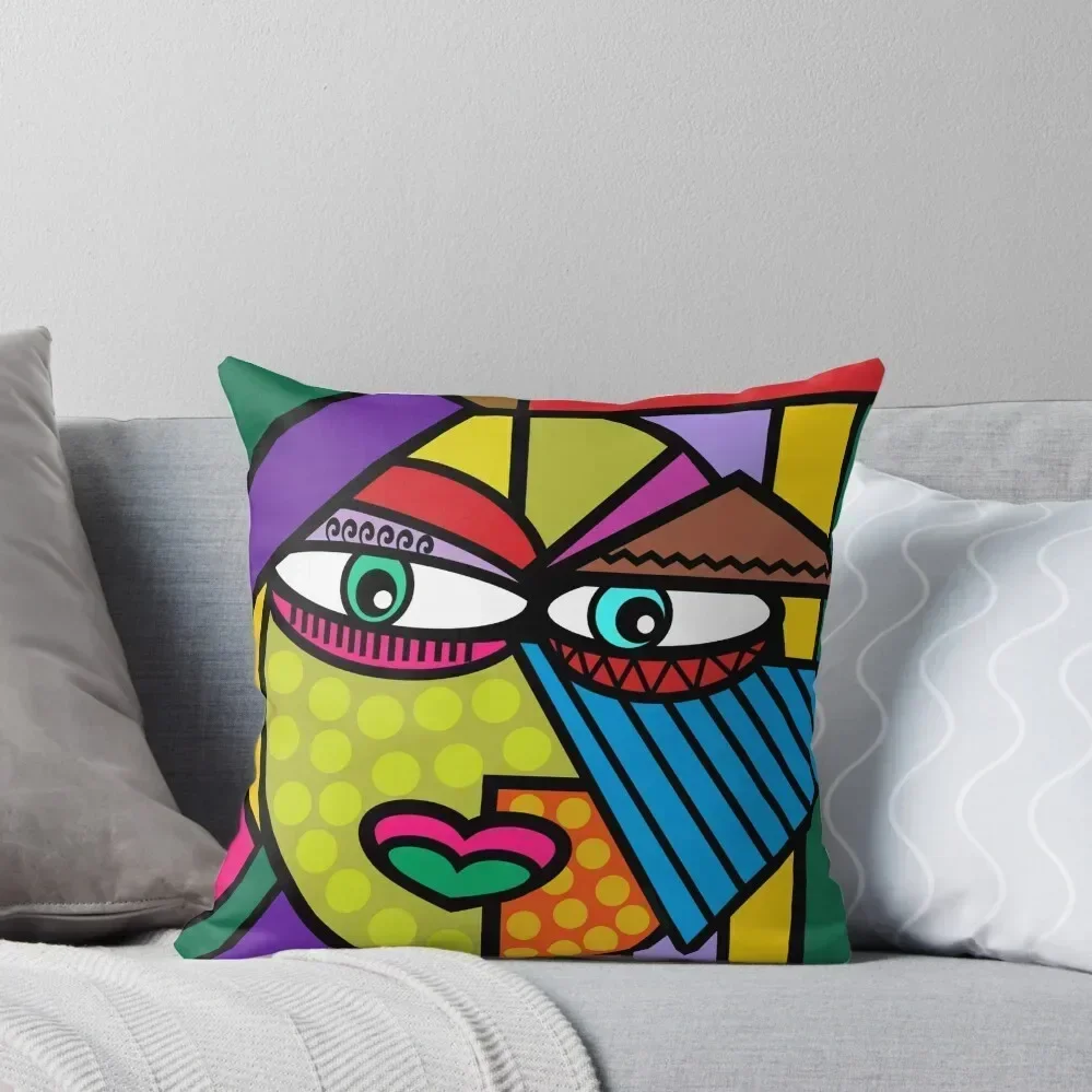 

Funky Art Face with Dots and Stripes Throw Pillow pillows decor home Covers For Sofas Anime pillow