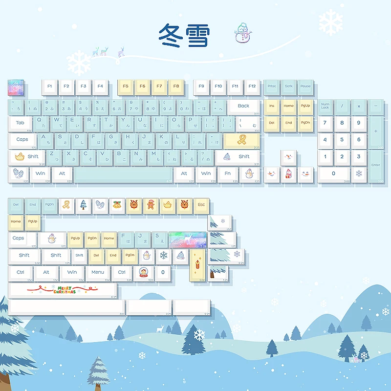 152 Toetsen Originele Ontwerp Winter Sneeuw Thema Cherry Profiel Dye-Sub Gepersonaliseerde Keycap Cherry Voor Mx Schakelaar Mechanische Toetsenbord