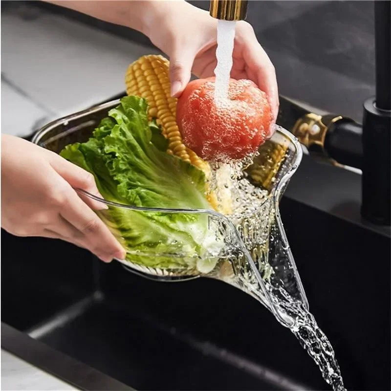 

Clear Household Washing Drain Basket Multi-functional Vegetable Fruit Basin Bowl Household Kitchen Washing Fruit Plate Gadget