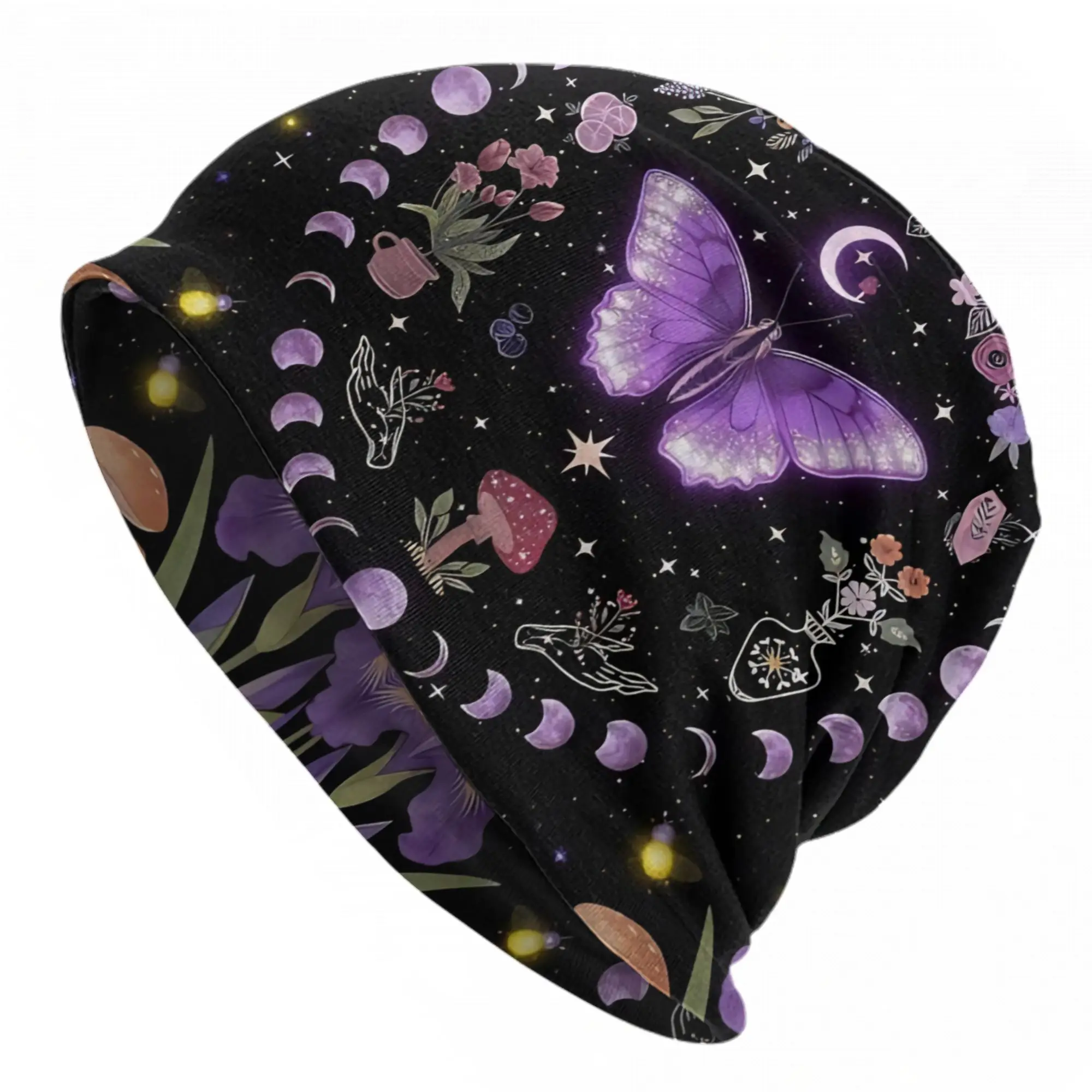 Sun and Moon Bonnet Hats Hip Hop Outdoor Mysterious Foral Butterfly Skullies Beanies Hats Men's Women's Warm Dual-use Caps