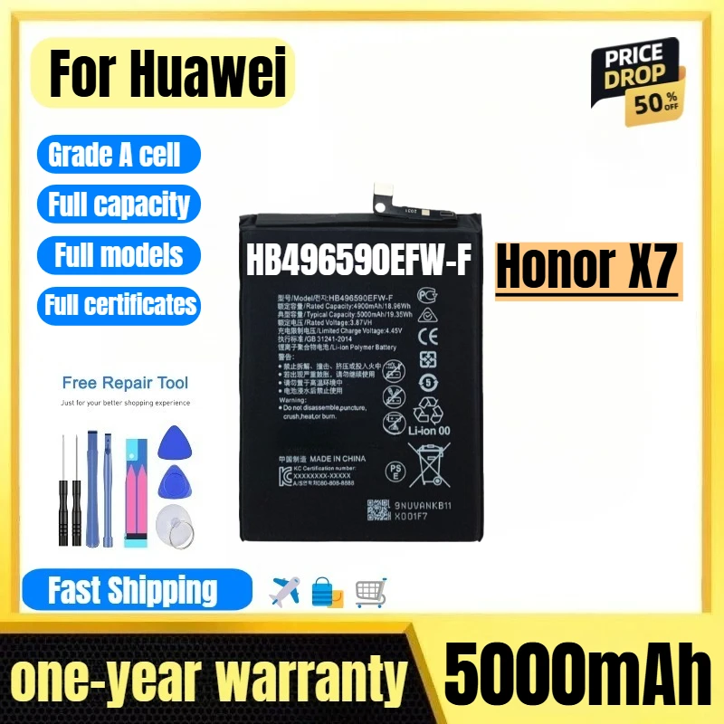 HB496590EFW-F for Huawei Honor X7 Phone Battery 0 Cycle High Quality High Capacity Replacement Bateria Grade A Cell with Tools