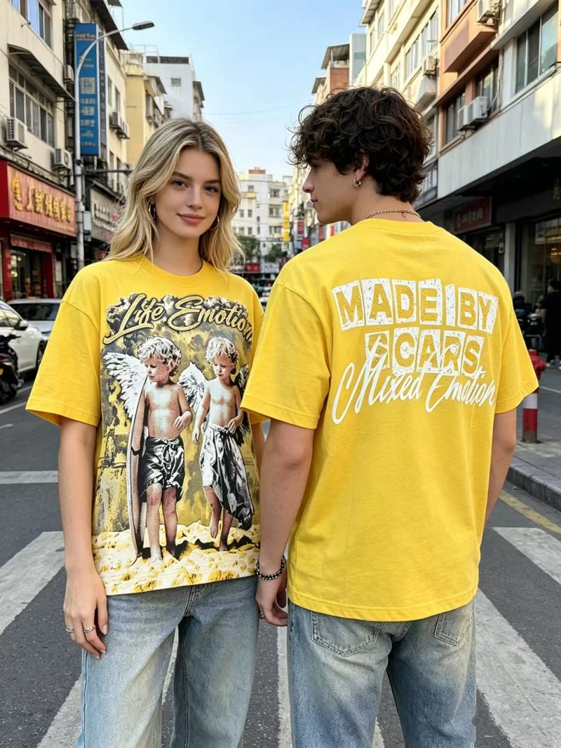 T-Shirt mit Strass-Engel-Print für Männer, Baumwoll-Grafik-T-Shirt, Retro-Punk-Urban-Streetwear, Sommer-Freizeitkleidung, Kurzarm-Oberteil – Detail 3