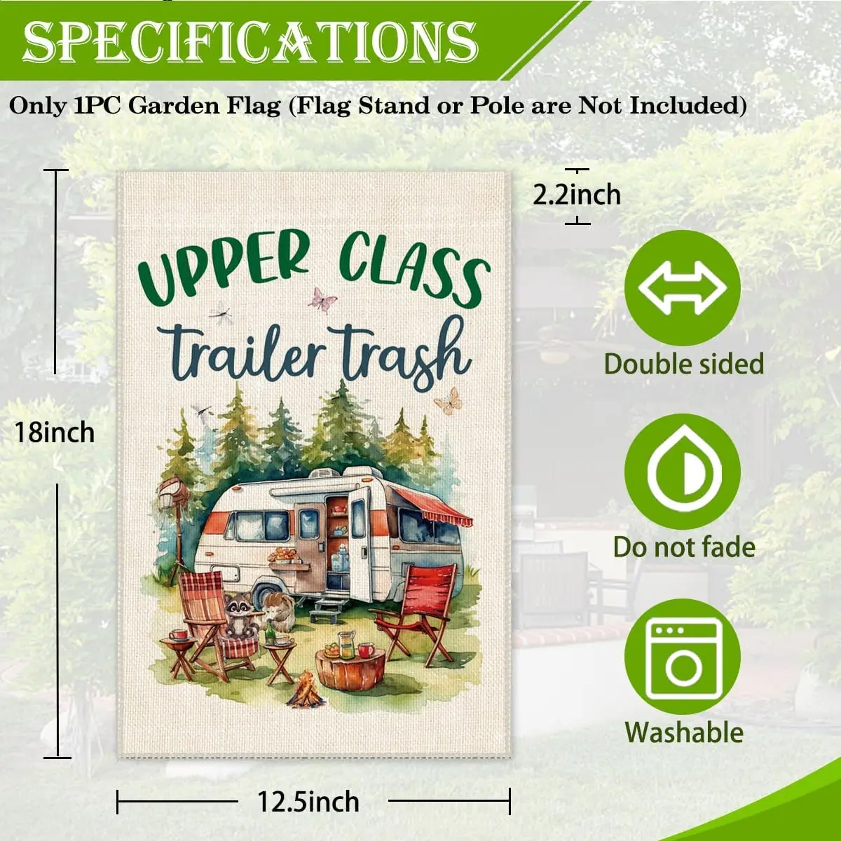 Hague Upper Class Trailer Trash Garden Flag, 12x18 Inch Double Sided Farmhouse Holiday Yard Garden Lawn Decoration Flag