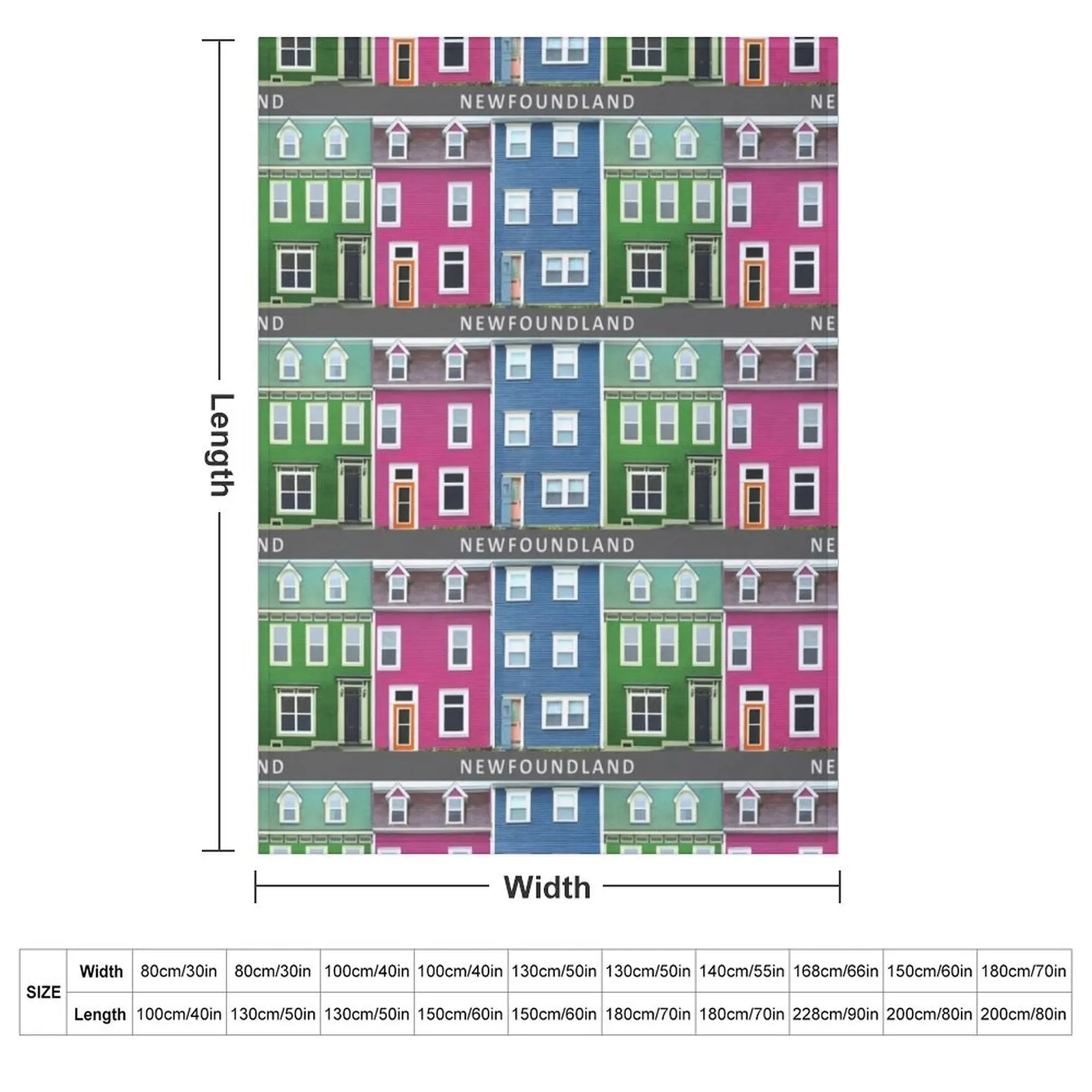 NEWFOUNDLAND Pink Blue Green Row Houses Throw Blanket Heavy Polar Cute Flannels Blankets