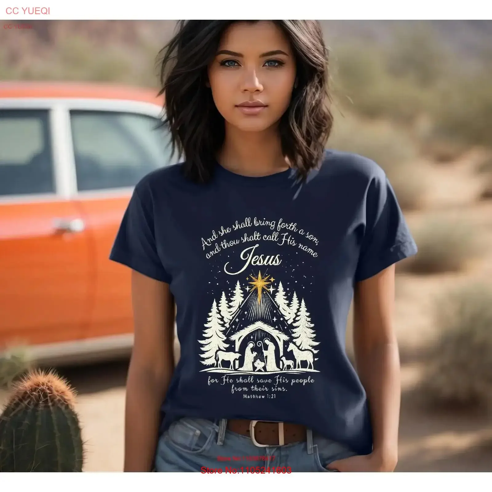 Jesus Christmas T Shirt She Shall Bring Forth a Son Come Let Us Adore Him Nativity Scene Christian and Boho vintage Washed