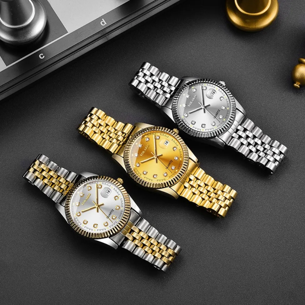 Leisure Fashion Couple Quartz Watch for Women Men Diamond Stainless Steel Calendar Lover Simple Leisure Fashion Clock Wristwatch