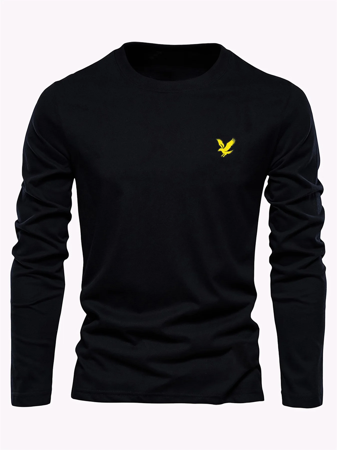 Men's 100% pure cotton loose fit comfortable casual sports eagle pattern printed round neck long sleeved T-shirt top image 3