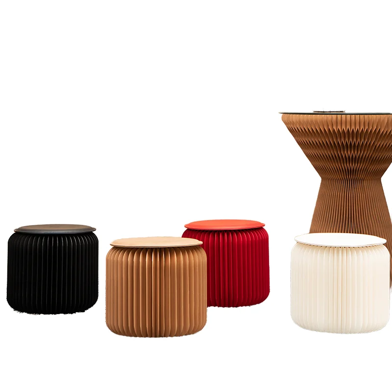 

Складной картонный табурет-пуфик высотой 28 см с круглой подушкой для дома, отеля, спальни, прихожей