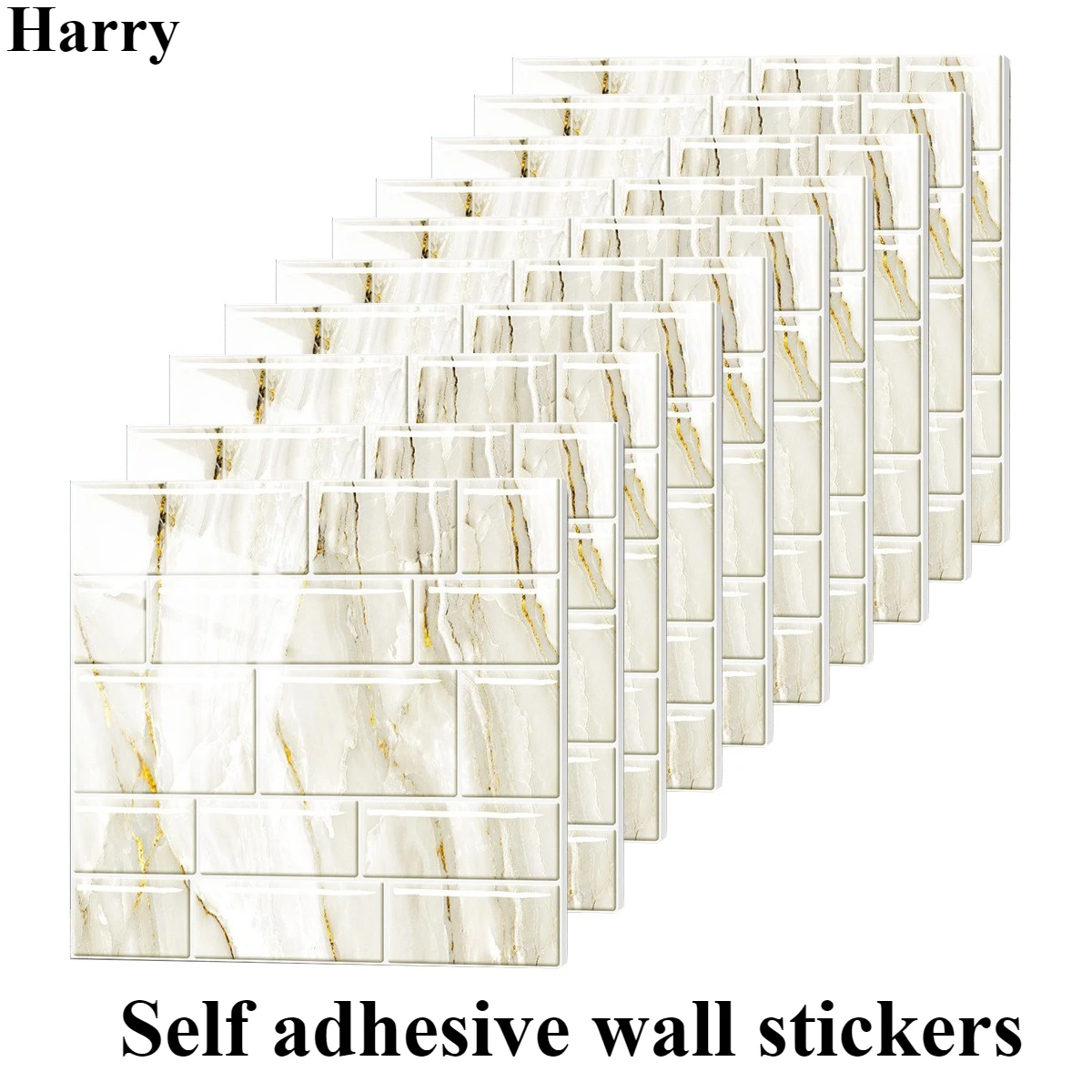 

10pcs Flat Marble Embossed Tile Stickers Kitchen and Bathroom Wall Stickers Peeling and Pasting Waterproof Wall Stickers